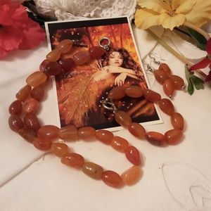 VINTAGE 20" CARNELIAN NECKLACE, EARRINGS, AND BRACELET